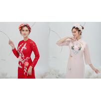Áo dài đỏ, hồng pastel điểm hoa cho cô dâu Áo dài đỏ, hồng pastel điểm hoa cho cô dâu