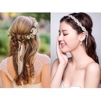 Tóc cưới đẹp với dây ruy băng cùng suối tóc suôn mượt